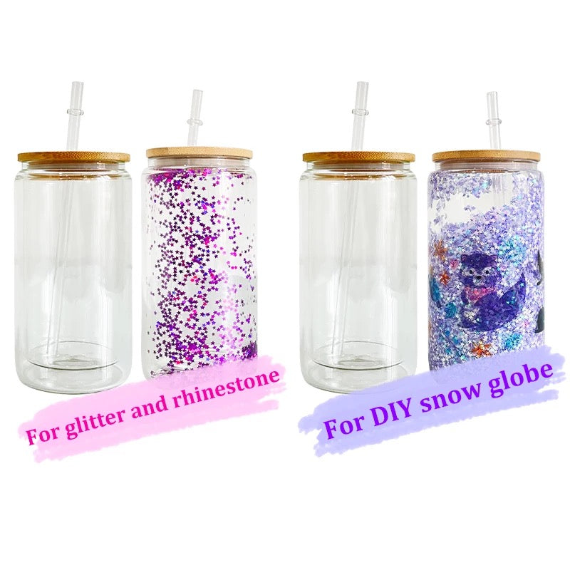 12 oz glass snow globe tumbler